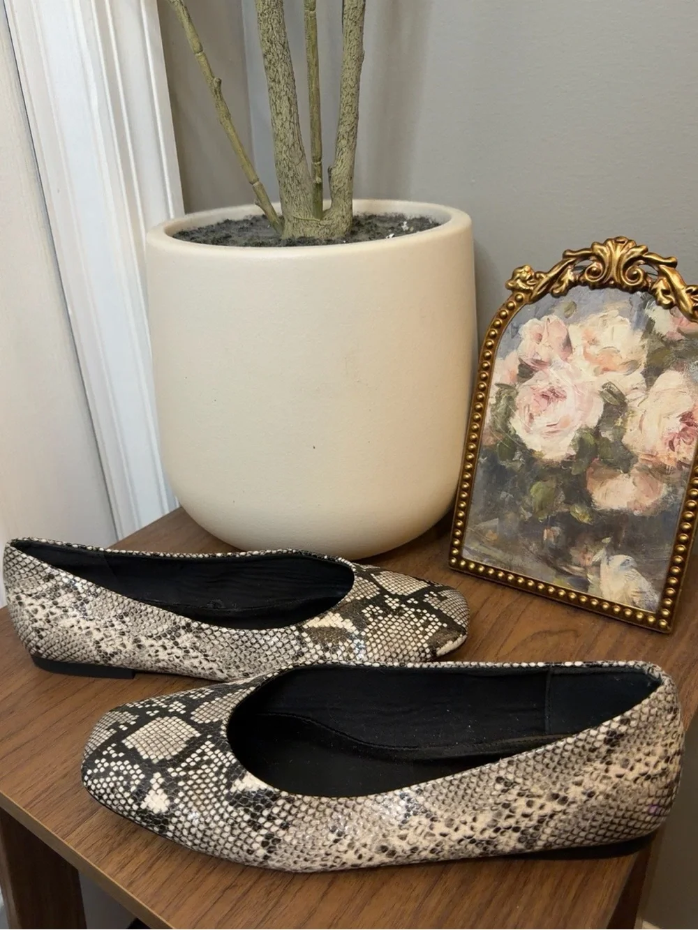 Steve Madden Snakeskin Square Toe Ballet Flats Size 8.5 Y2K